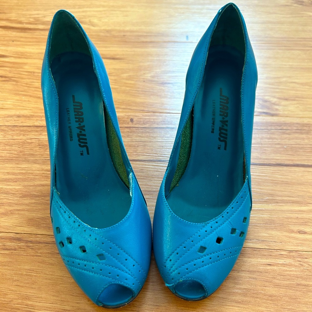 Blue Peep Toe Women's Shoes